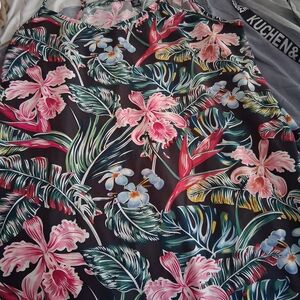 SHEIN Floral Print Midi Dress - Black and Pink